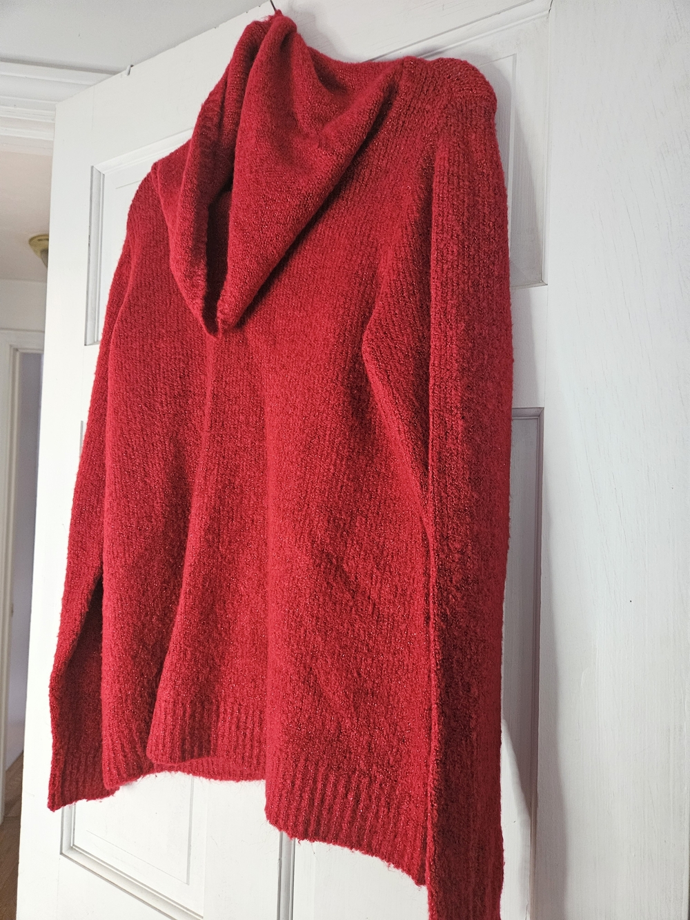 Cozy Red Hooded Women's Sweater. Christmas Sweater